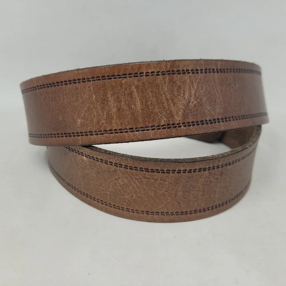 Fossil Belt Mens 36 Brown Leather Stitched Edge Casual Rugged Industrial Utility